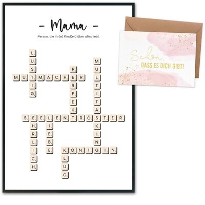 Impresiones artísticas DIN A4 - Diseño del Día de la Madre 5 - Scrabble - con marco