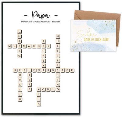 Impresiones artísticas DIN A4 - Diseño del Día del Padre 5 - Scrabble - con marco
