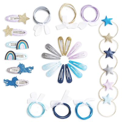 48 hair clips + hair ties - Unicorn - Set 3