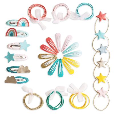 48 hair clips + hair ties - rainbow pink - set 4