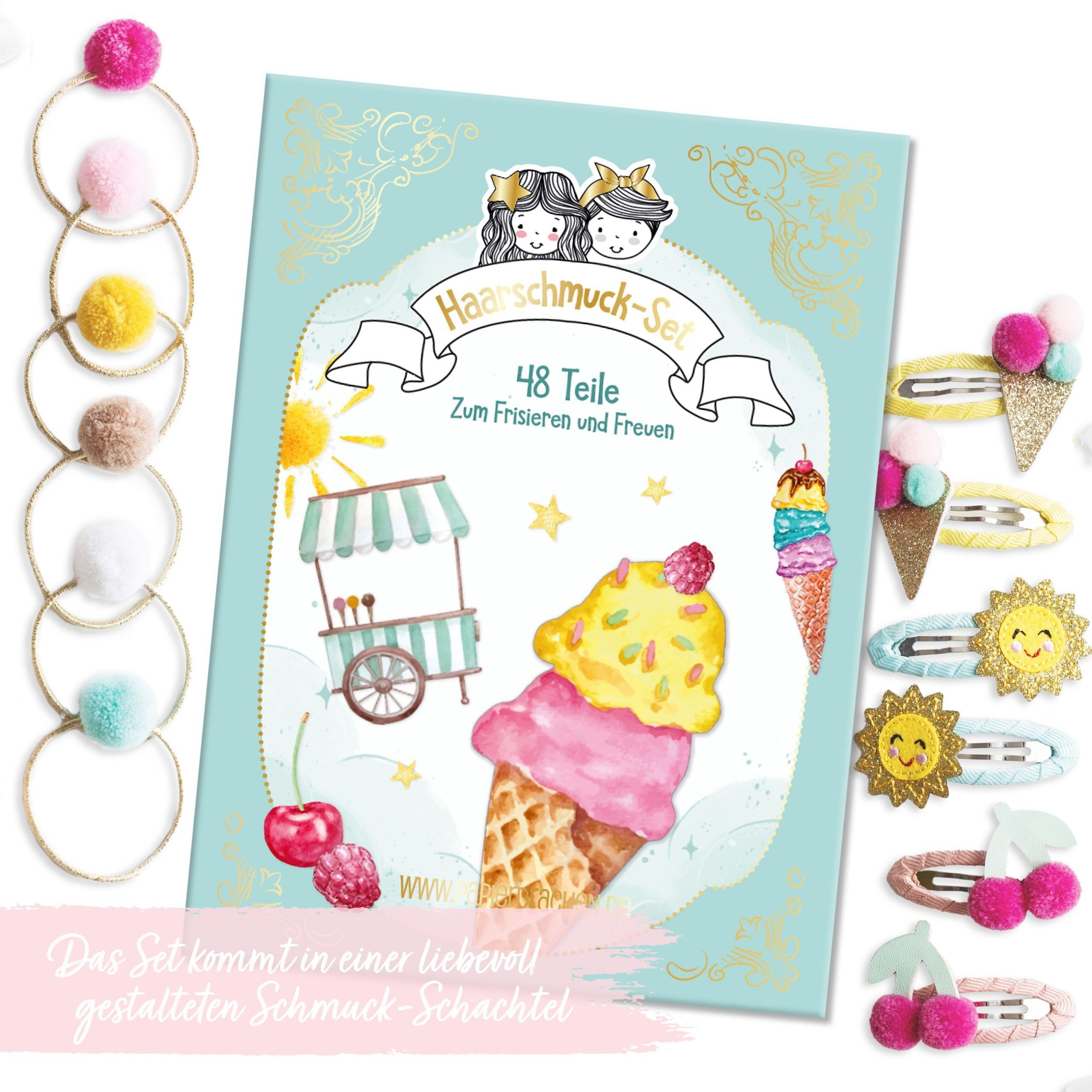Papierdrachen 48 Haarspangen &amp; Haargummies - Eis