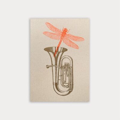 Carte postale / Tuba avec libellule / teinture végétale / papier écologique