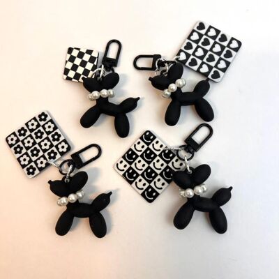 Porte-clés ballon de chien | Noir/Blanc | 4 variantes
