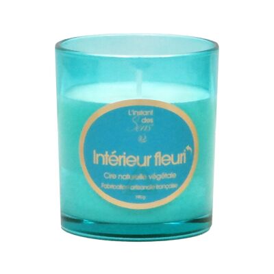 FLOWER INTERIOR FRAGRANCE SCENTED CANDLE - 190G - LAGOON BLUE TINTED GLASS