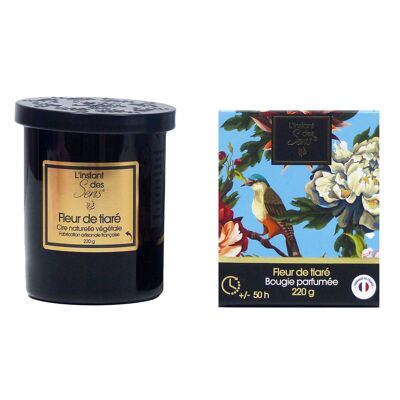 TIARE FLOWER FRAGRANCE SCENTED CANDLE - 220G - PREMIUM - BLACK GLASS