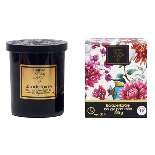 BOUGIE PARFUMEE FRAGRANCE BALADE FLORALE - 220G - PREMIUM - VERRE NOIR