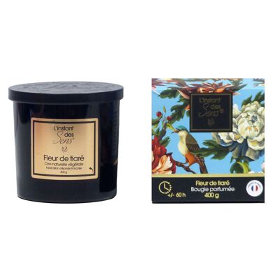 TIARE FLOWER FRAGRANCE SCENTED CANDLE - 400G - PREMIUM - BLACK GLASS