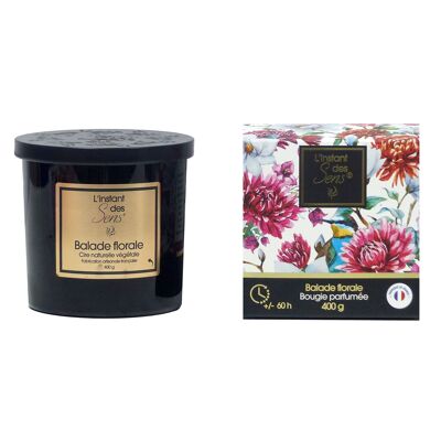 BOUGIE PARFUMEE FRAGRANCE BALADE FLORALE - 400G - PREMIUM - VERRE NOIR