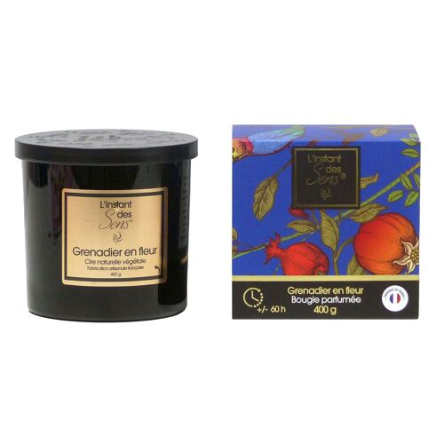 BOUGIE PARFUMEE FRAGRANCE GRENADIER EN FLEUR - 400G - PREMIUM - VERRE NOIR