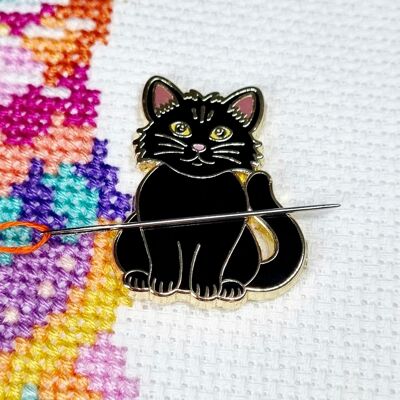 Black Cat Needle Minder for Cross Stitch, Embroidery, Sewing, Quilting, Needlework and Haberdashery