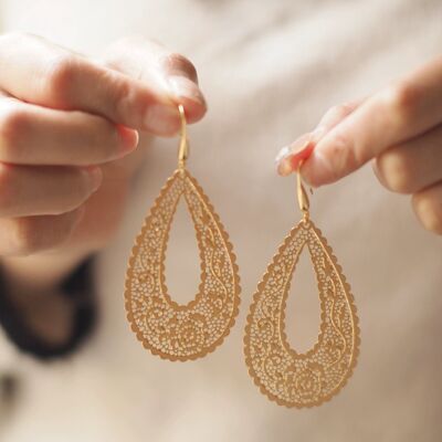 Filigree Style Flower Hollow Frame Large Drop Earrings