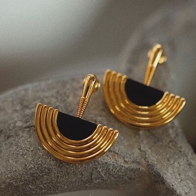 Half moon-Vintage inspired chunky half circle drop earrings with black enamel