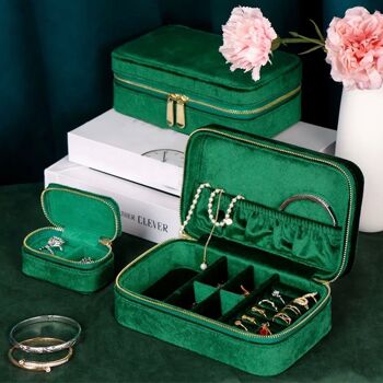 Boîte à bijoux et boîte à bagues en velours vert - Vert émeraude 1