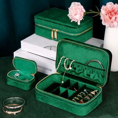Green velvet jewelry box and velvet ring box - Emerald green