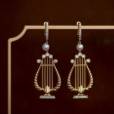 Vintage Elegance Greek Harp-Inspired Drop Earrings