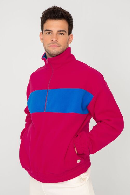 Fuchsia French Disorder polar fleece sweaters with zipper for men