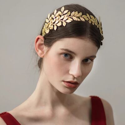 Fascia per capelli con foglie dorate della dea greca - Elegante accessorio da sposa in metallo placcato oro
