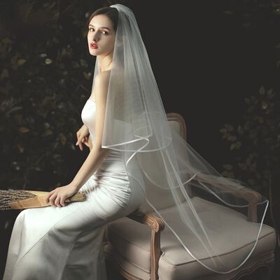 Elegant minimalist bride veil-two tier-satin lining-iron before use