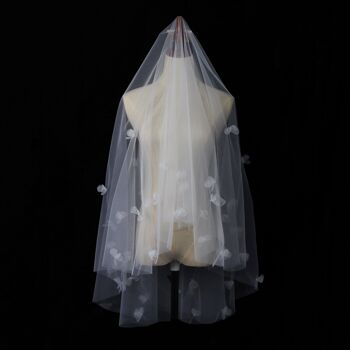 Voile de mariée en tulle mi-long 360° - Fleurs en dentelle - Repassage avant utilisation 5