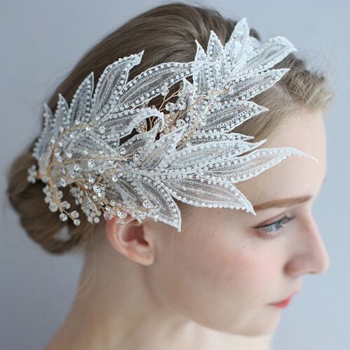 Lolita style BOHO lace bridal feather-like headband