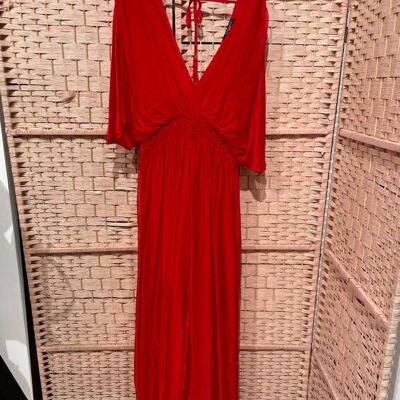 Women's Silk Jumpsuit with Neckline and Open Back. B2B