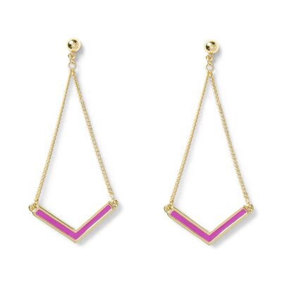 BOUCLES D'OREILLES V ÉMAIL FUCHSIA