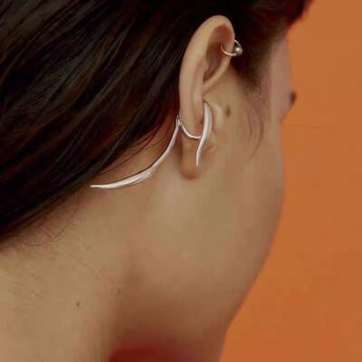 Geometric design flying line ear cuff-one piece-gold n silver