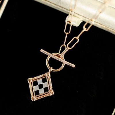 Modern Gallery - Vintage look check board necklace - sterling silver & gold vermeil