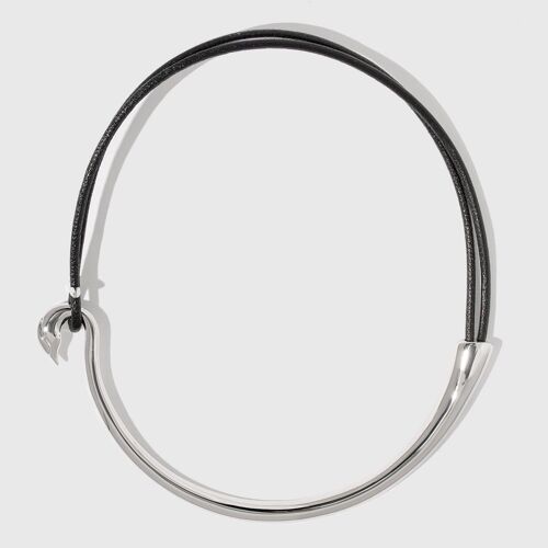 Stylish Minimalist Silver Necklace with Leather String