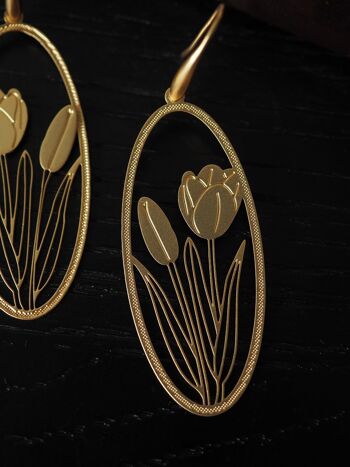Boucles d'oreilles pendantes en forme de tulipe, Style filigrane Vintage, cadre creux, grandes boucles d'oreilles 7