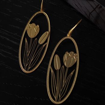 Boucles d'oreilles pendantes en forme de tulipe, Style filigrane Vintage, cadre creux, grandes boucles d'oreilles 9