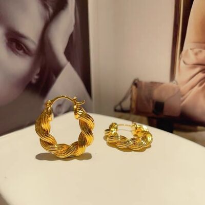 Vintage styled golden braided hoop earrings