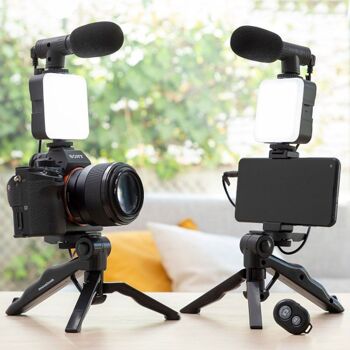 Kit de Vlogging avec Lampe LED, Microphone, Trépied et Support Smartphone - PLODNI 1