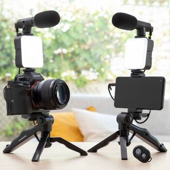 Kit de Vlogging avec Lampe LED, Microphone, Trépied et Support Smartphone - PLODNI 5