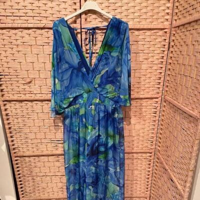 Women's Silk Jumpsuit with Flower Design and Open Back