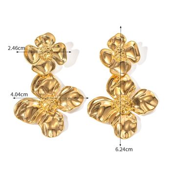 Boucles d'oreilles pendantes à grandes fleurs doubles au look audacieux, or et argent 6