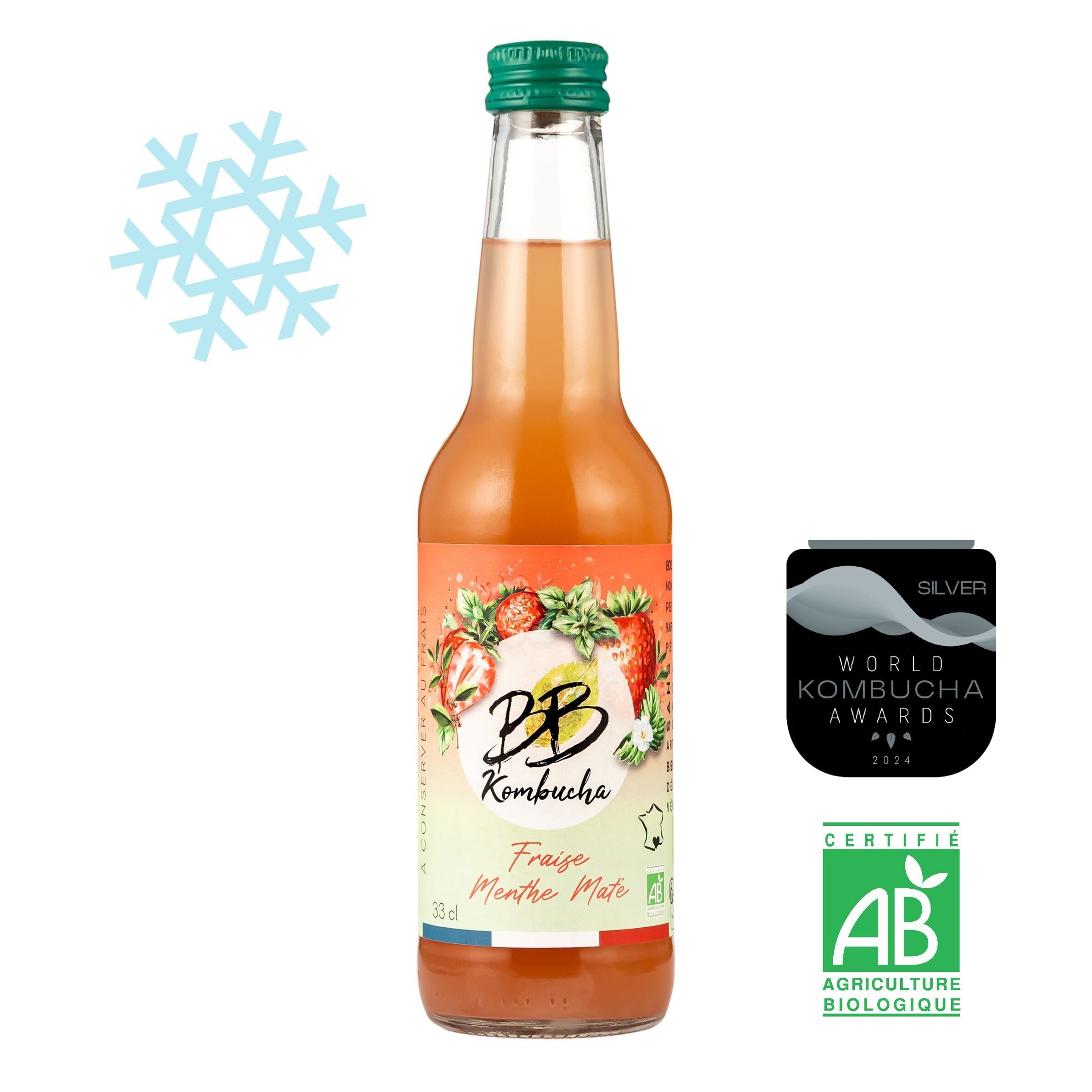 Bio-Erdbeer-Minz-Mate-Kombucha – 33 cL