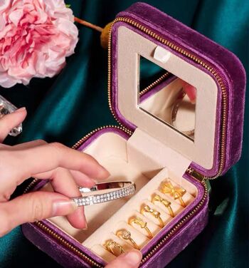 Boîte à bijoux de voyage portable en velours d'inspiration vintage-multicolore 17