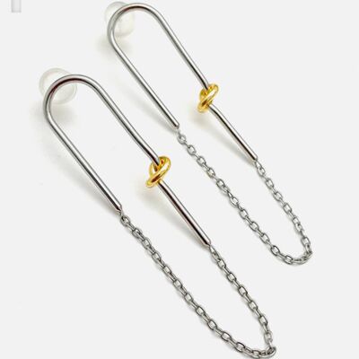 Silberne Loop-Ohrringe mit goldenem Knoten