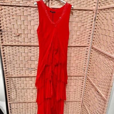 Italian Silk Long Dress with Tiered Design for Women