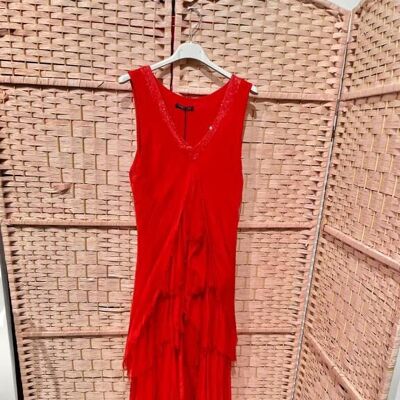 Italian Silk Long Dress with Tiered Design for Women