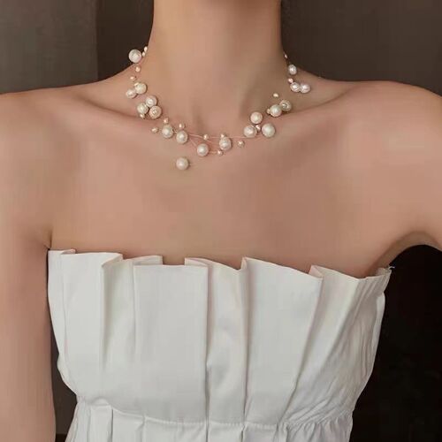 Pearl stars - Freshwater baroque Pearl beads transparent line bridal choker