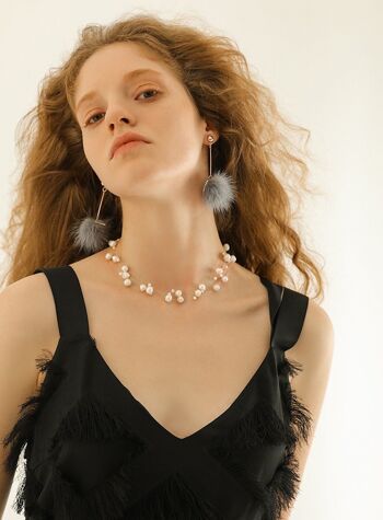 Étoiles nacrées - Collier de mariée en perles d'eau douce baroques ligne transparente 3