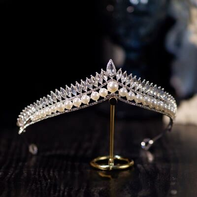 Couronne de perles-Princesse royale, diadèmes de mariée en cristal fantaisie avec perles