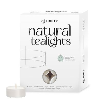 C-lights Natural Tealights | NEW PACK | 40 pieces | Vegan | 100% Plant-based Wax & Eco Cotton-Wick