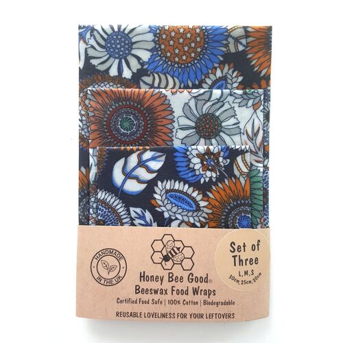 Set of 3 (L,M,S) Beeswax Wraps | Handmade in the UK | Food Wrap | Sunflowers