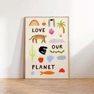 Amo il nostro pianeta Stampa artistica | Amante della natura | Folky | Animali
