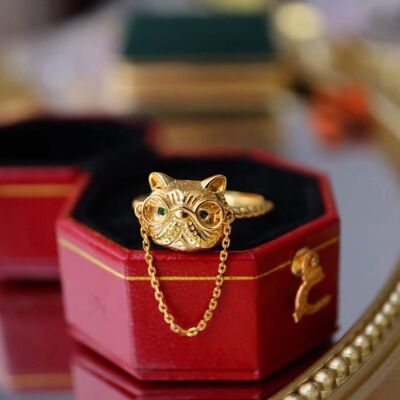 Cute Doctor Cat Brooch with Sparkling Green Eyes