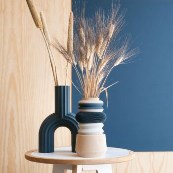 Vase Modulaire - Lagune - Bleu indigo et bois naturel 3