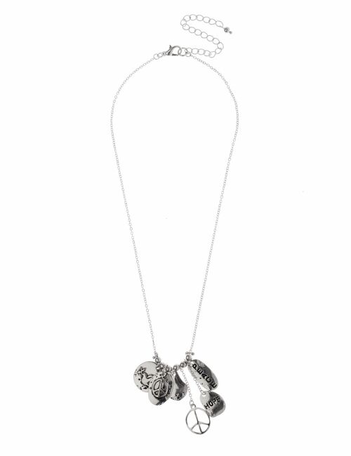 Serenity Echo Rhodium Chain Necklace, 'Peace Hope